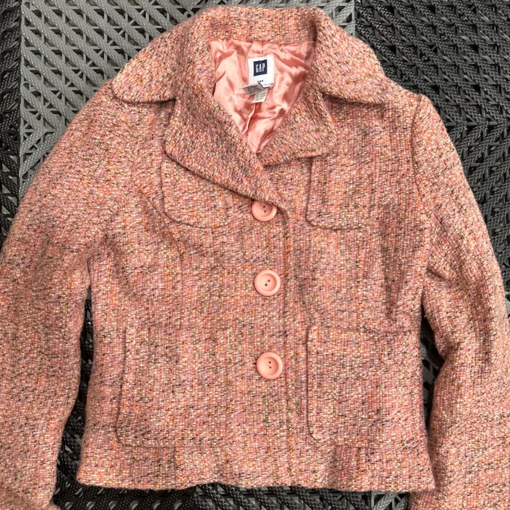 Gap Vintage Pink Tweed Wool Blend Blazer Jacket Fall 2005 Size 2 - Picture 2 of 6